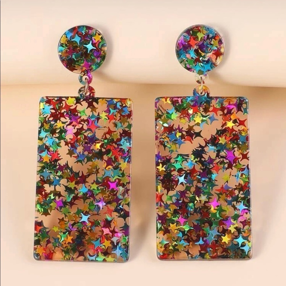 Star Colorful GeoResin Satement Earrings - Picture 3 of 16